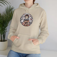 Ukiyo-e Samurai Cat Fan Dancer Hoodie - Heavy Blend Fleece Pullover - Unisex White