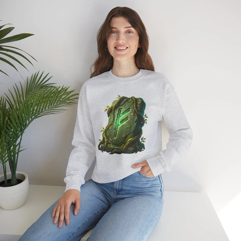 Fehu Wealth Rune Sweatshirt - Heavy Blend Fleece Crewneck - Unisex White