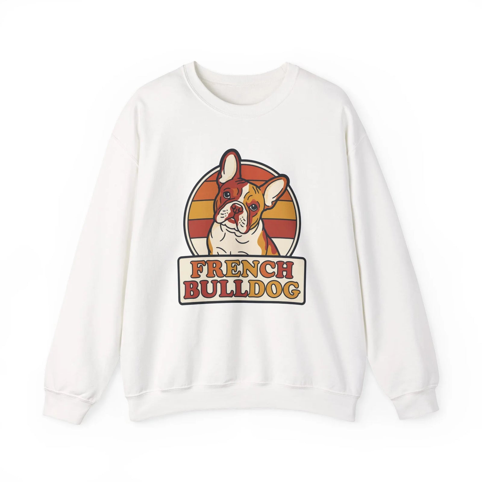 French Bulldog Retro Sunset Sweatshirt - Heavy Blend Classic Fit Crewneck - Unisex White