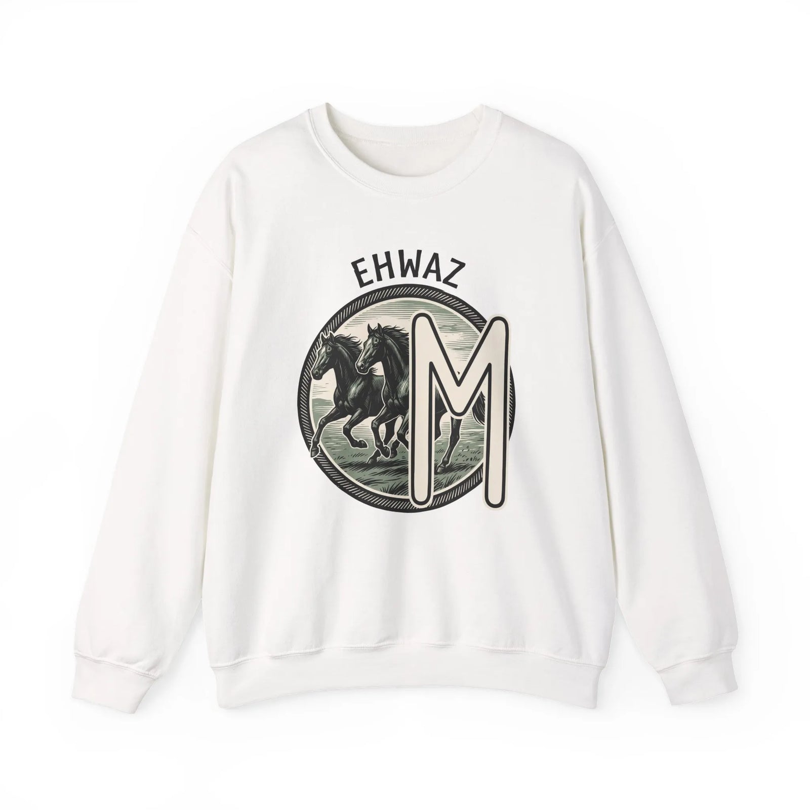 Ehwaz Divine Twins Horse Sweatshirt - Heavy Blend Cotton Blend Crewneck - Unisex White