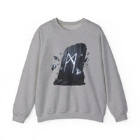 Mannaz Rune Stone Graphic Sweatshirt - Heavy Blend Crewneck Pullover - Unisex Off White
