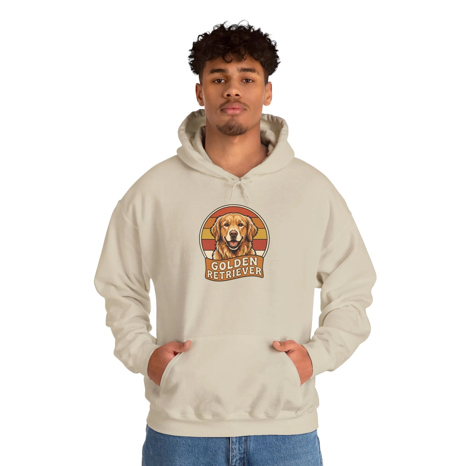 Golden Retriever Retro 70s Sunset Hoodie - Heavy Blend Fleece Pullover - Unisex White