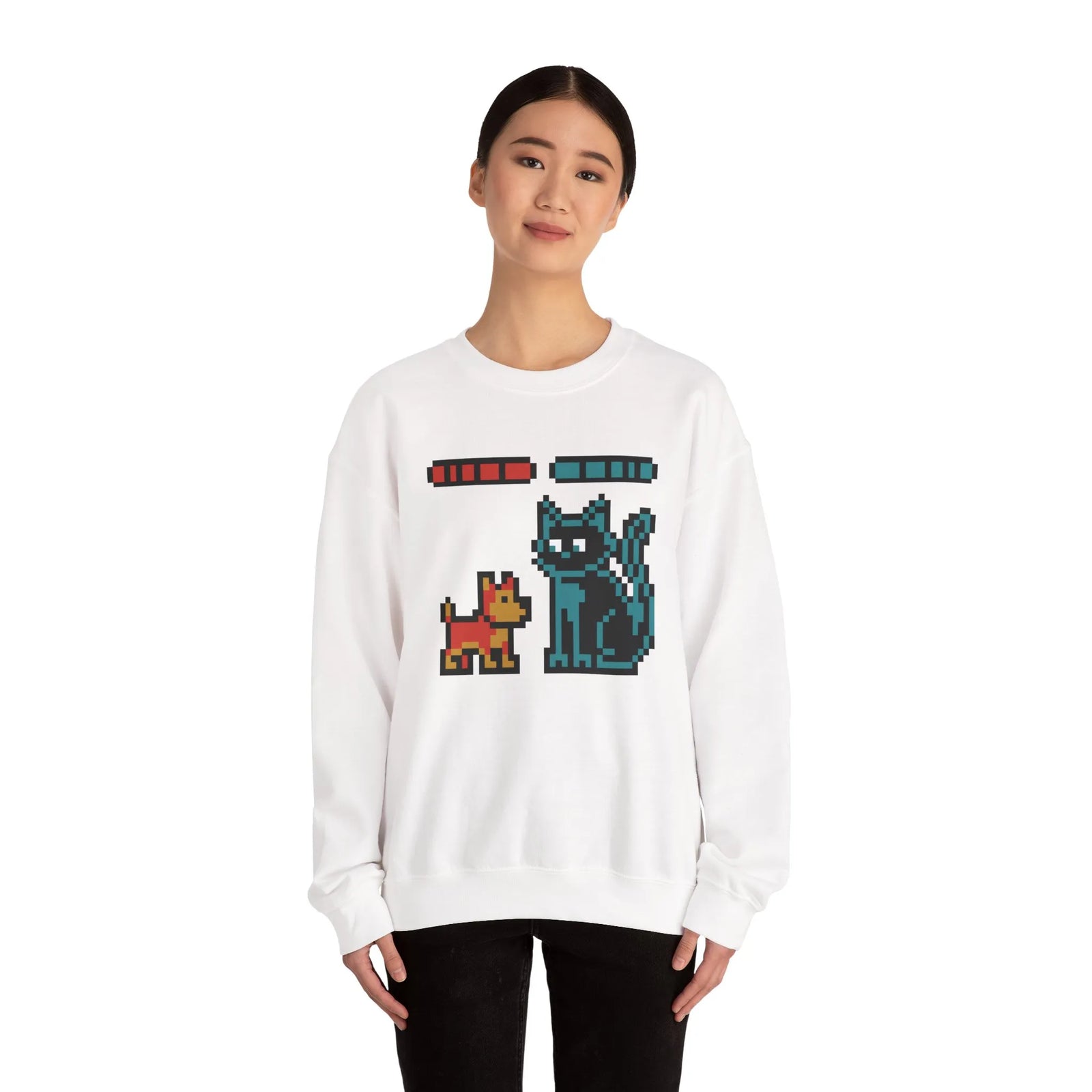 Pixel Gaming Dogs Boss Fight Sweatshirt - Heavy Blend Fleece Crewneck - Unisex White