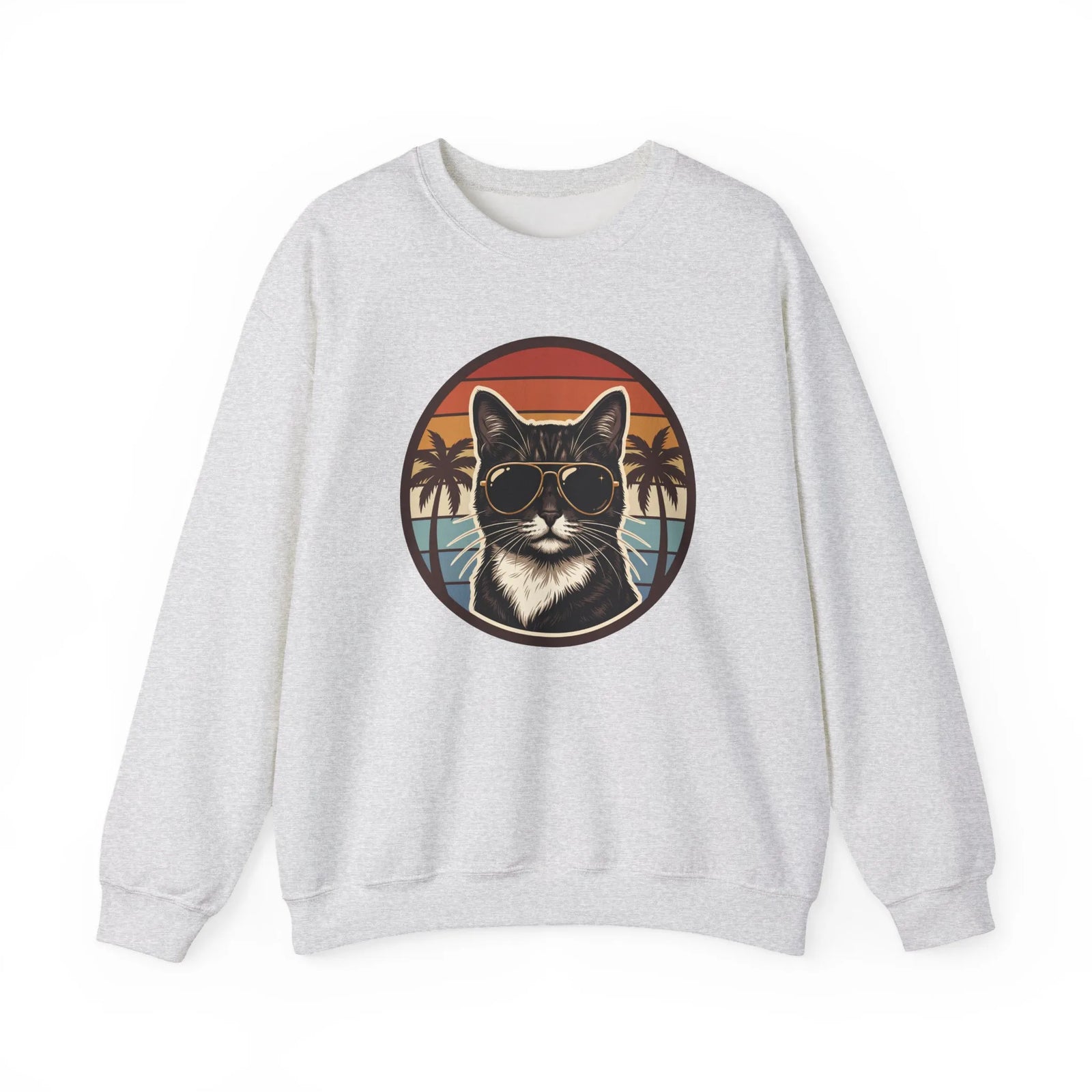 Tuxedo Cats 70s Sunset Sweatshirt - Heavy Blend Fleece Crewneck - Unisex White