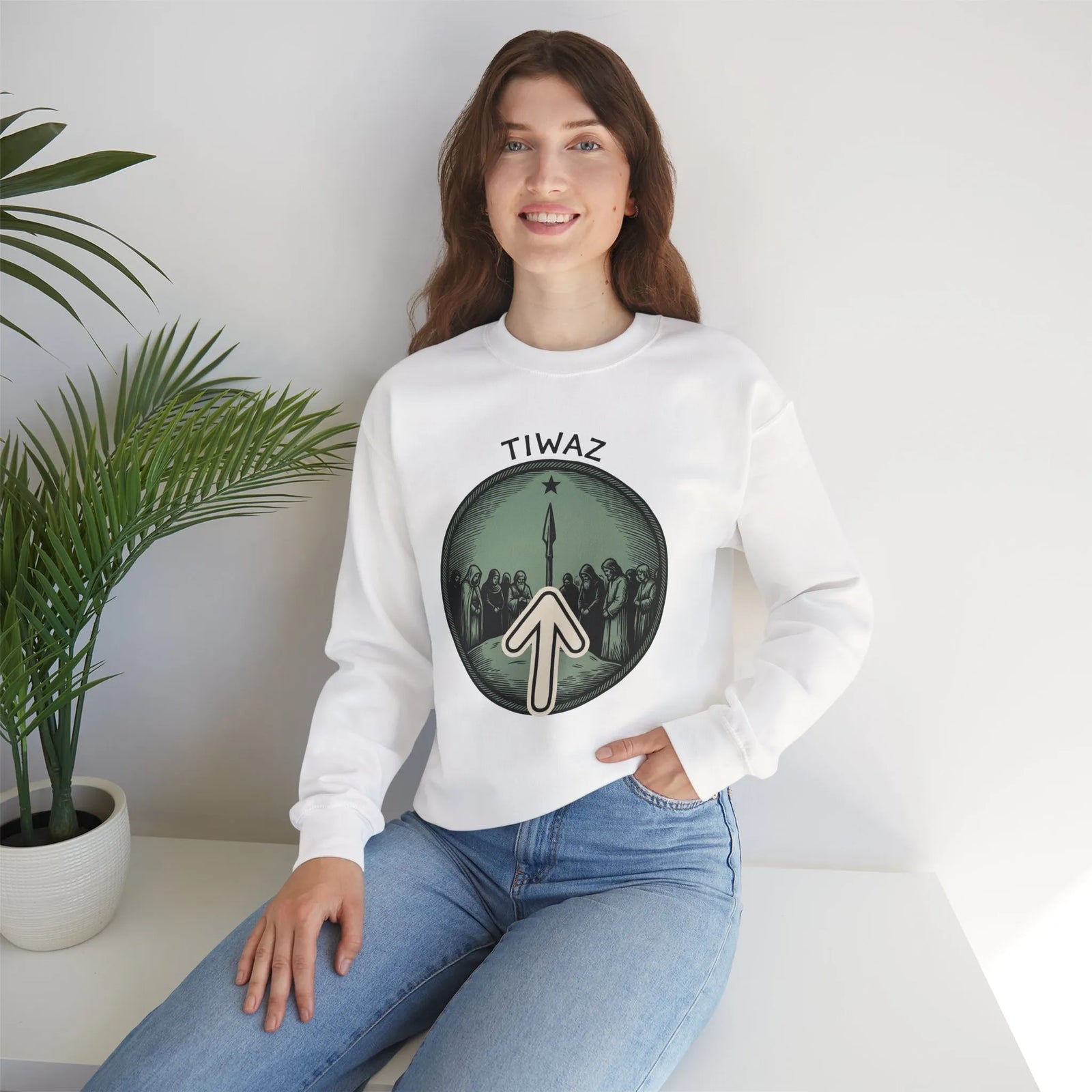 Tiwaz Rune Justice Judgment Sweatshirt - Heavy Blend Fleece Crewneck - Unisex Ash Gray