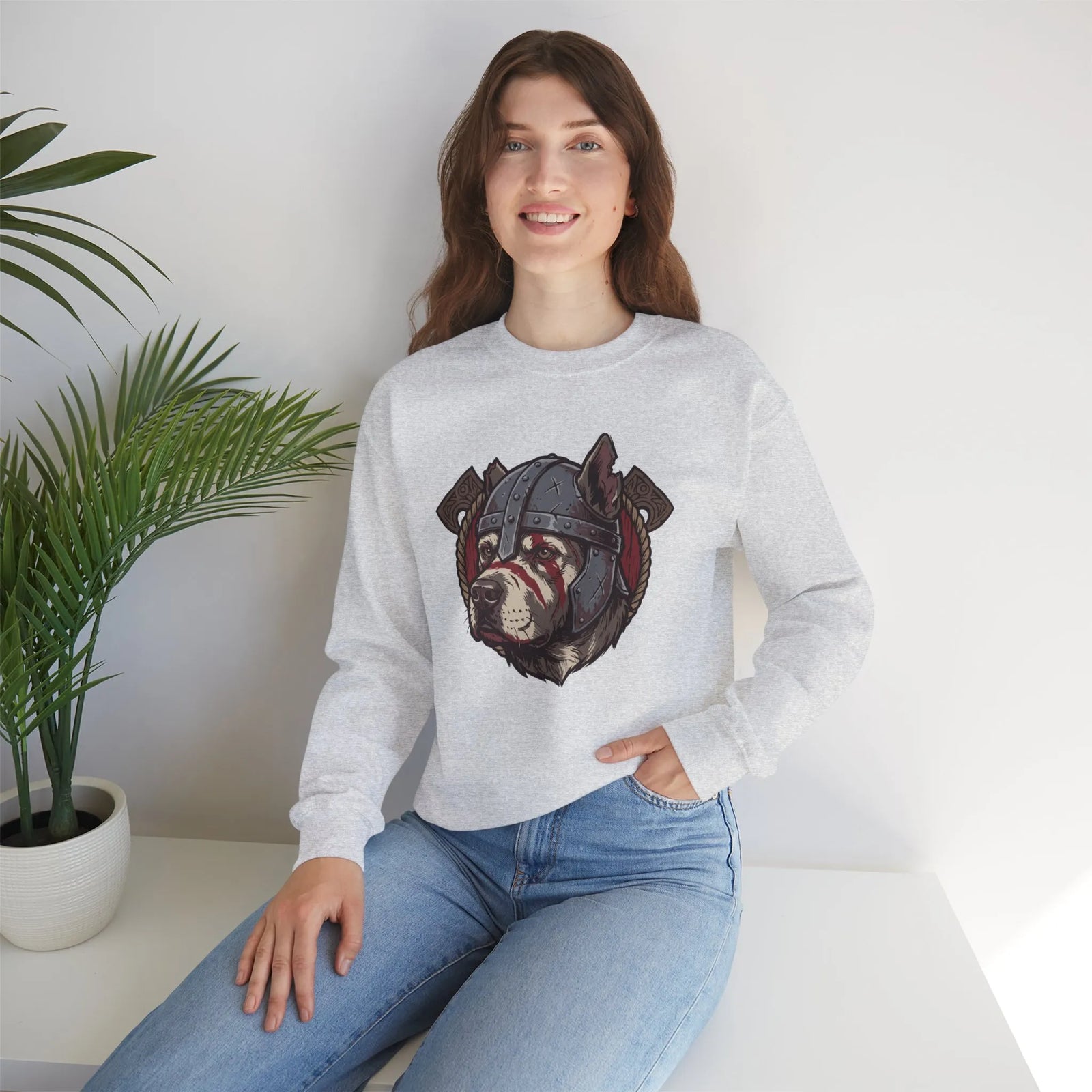 Warpaint Viking Berserker Dog Sweatshirt - Durable Cotton Blend Fleece Crew - Unisex White