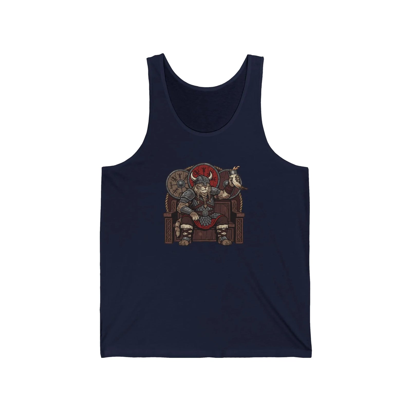 Viking Berserker Cat Graphic Tank Top - Lightweight Ringspun Cotton Jersey - Unisex Athletic Heather