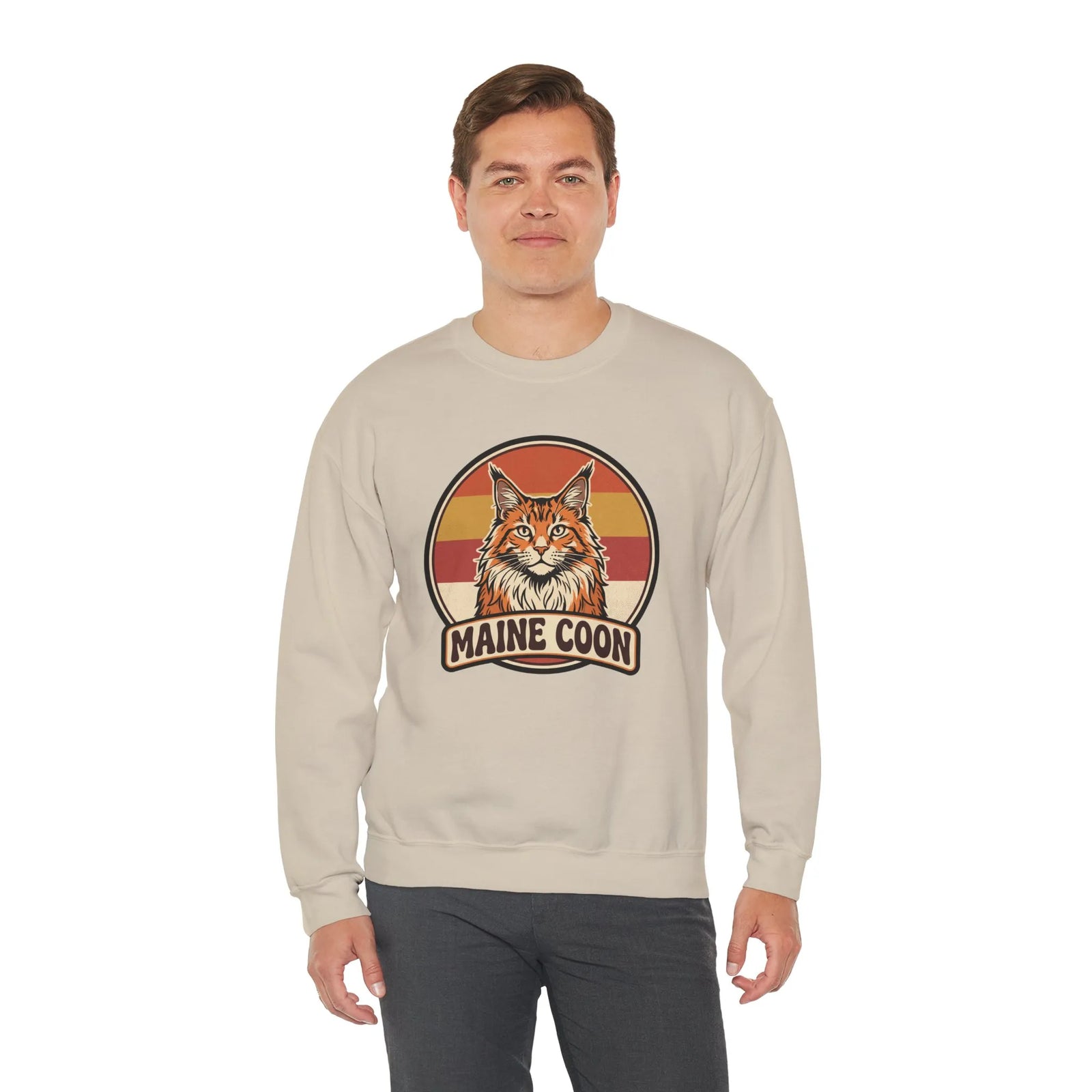 Maine Coon Retro 70s Sunset Sweatshirt - Soft 50/50 Cotton Blend Crewneck - Unisex White