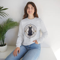 Sacred Geometry Meditating Cat Sweatshirt - Classic Fit Fleece Crewneck - Unisex White