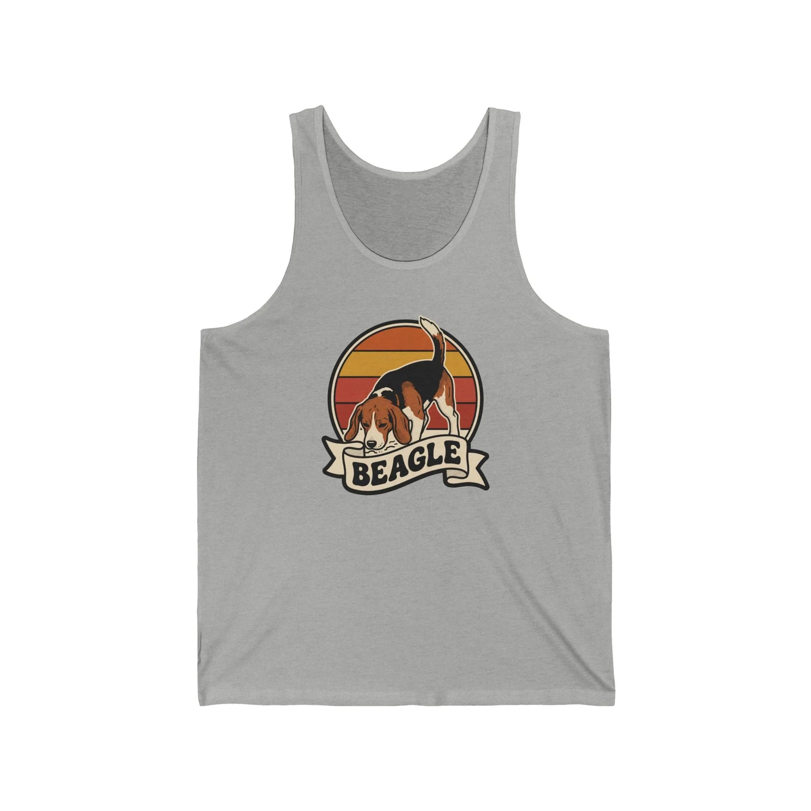 Beagle Retro 70s Sunset Graphic Tank Top - Soft Lightweight Cotton Jersey - Unisex White