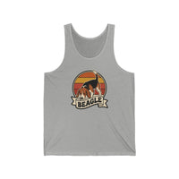 Beagle Retro 70s Sunset Graphic Tank Top - Soft Lightweight Cotton Jersey - Unisex White