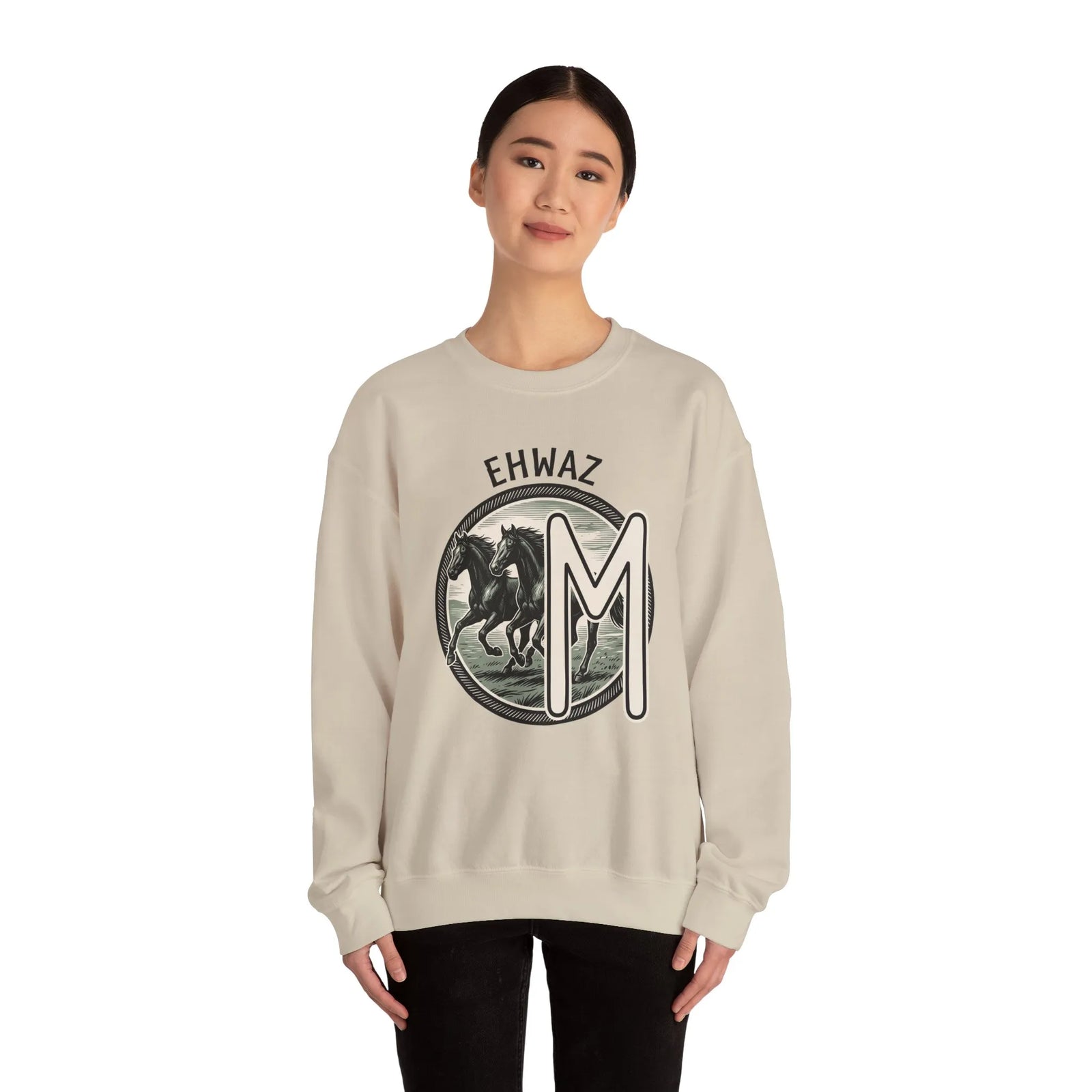Ehwaz Divine Twins Horse Sweatshirt - Heavy Blend Cotton Blend Crewneck - Unisex White