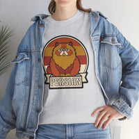 Persian Cat Retro Sunset T-Shirt - Heavy Cotton Classic Fit Tee - Unisex White