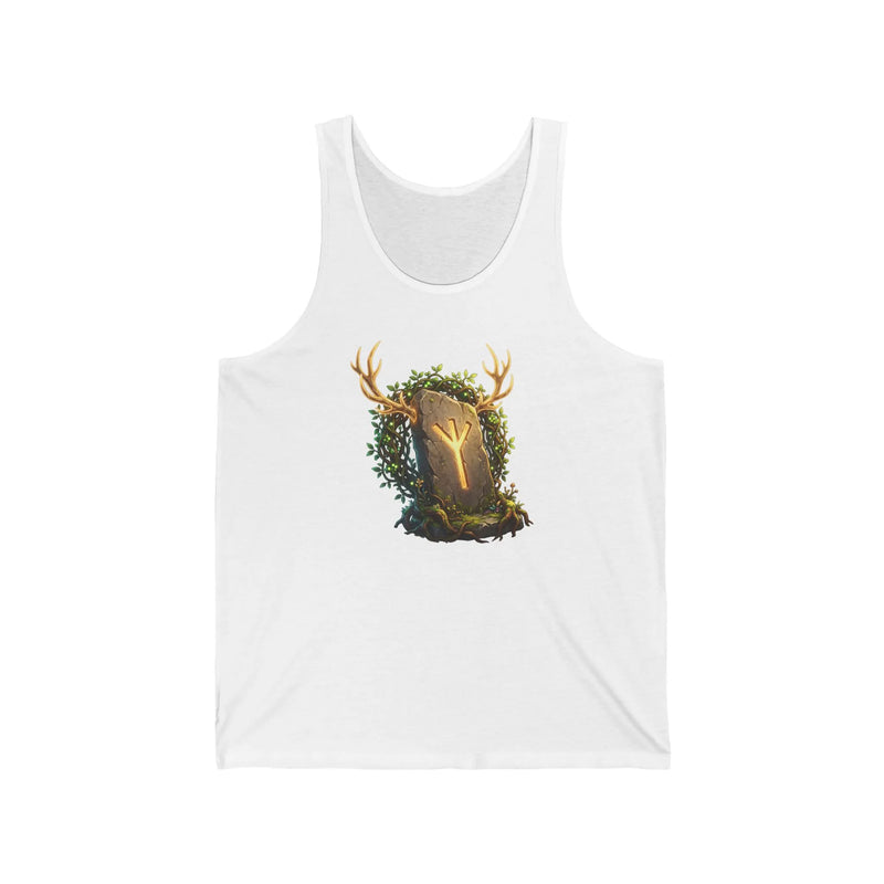 Elhaz Rune Elk Protection Tank Top - Soft Lightweight Jersey Tank - Unisex White