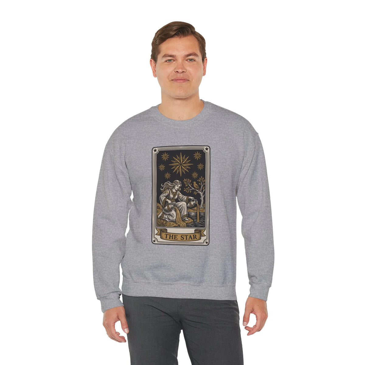 The Star Tarot Card Sweatshirt - 50/50 Cotton Polyester Crewneck - Unisex White