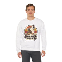 Siberian Husky Retro Sunset Sweatshirt - Heavy Blend Fleece Crewneck - Unisex White