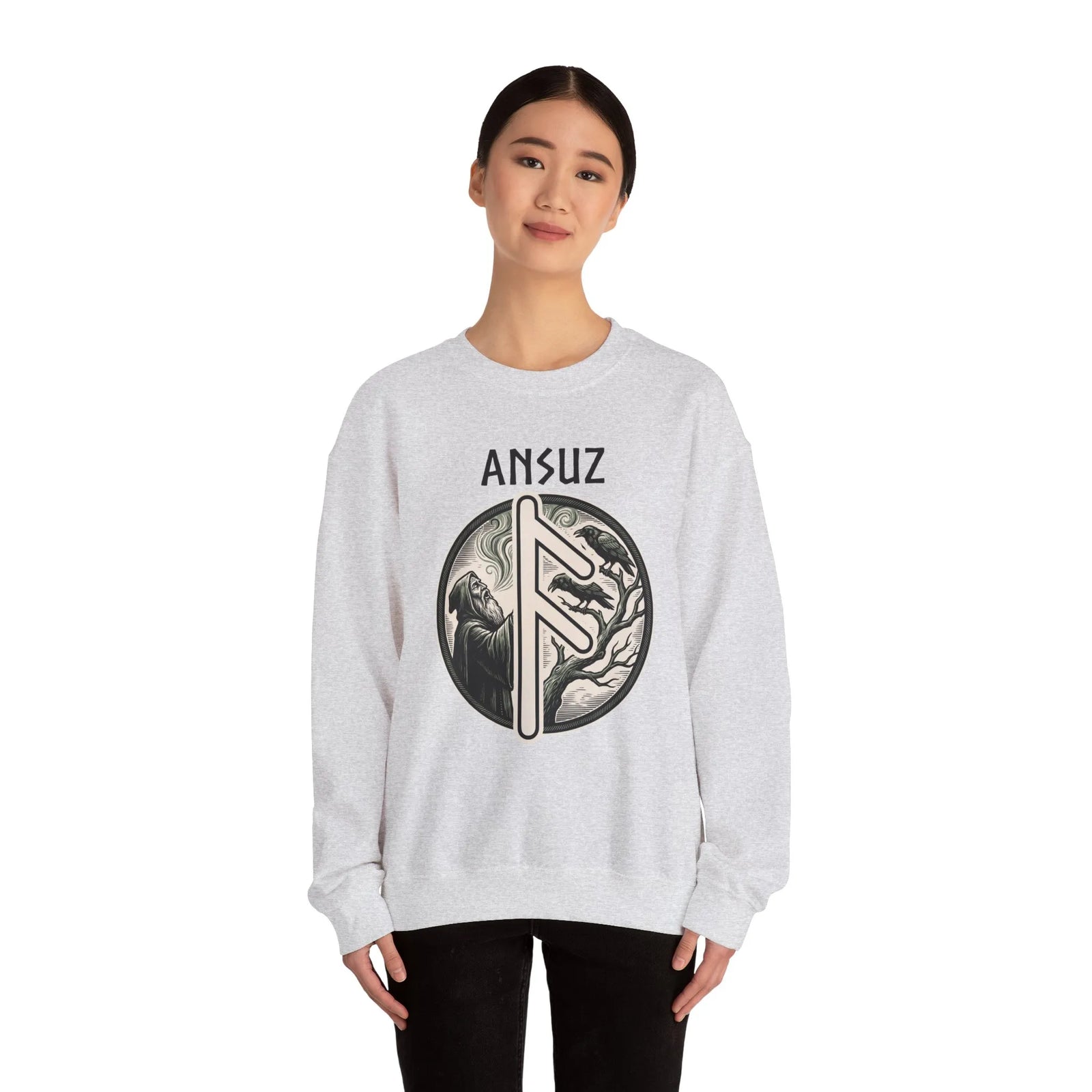 Ansuz Rune Divine Speech Sweatshirt - Heavy Blend Fleece Crewneck - Unisex Off White