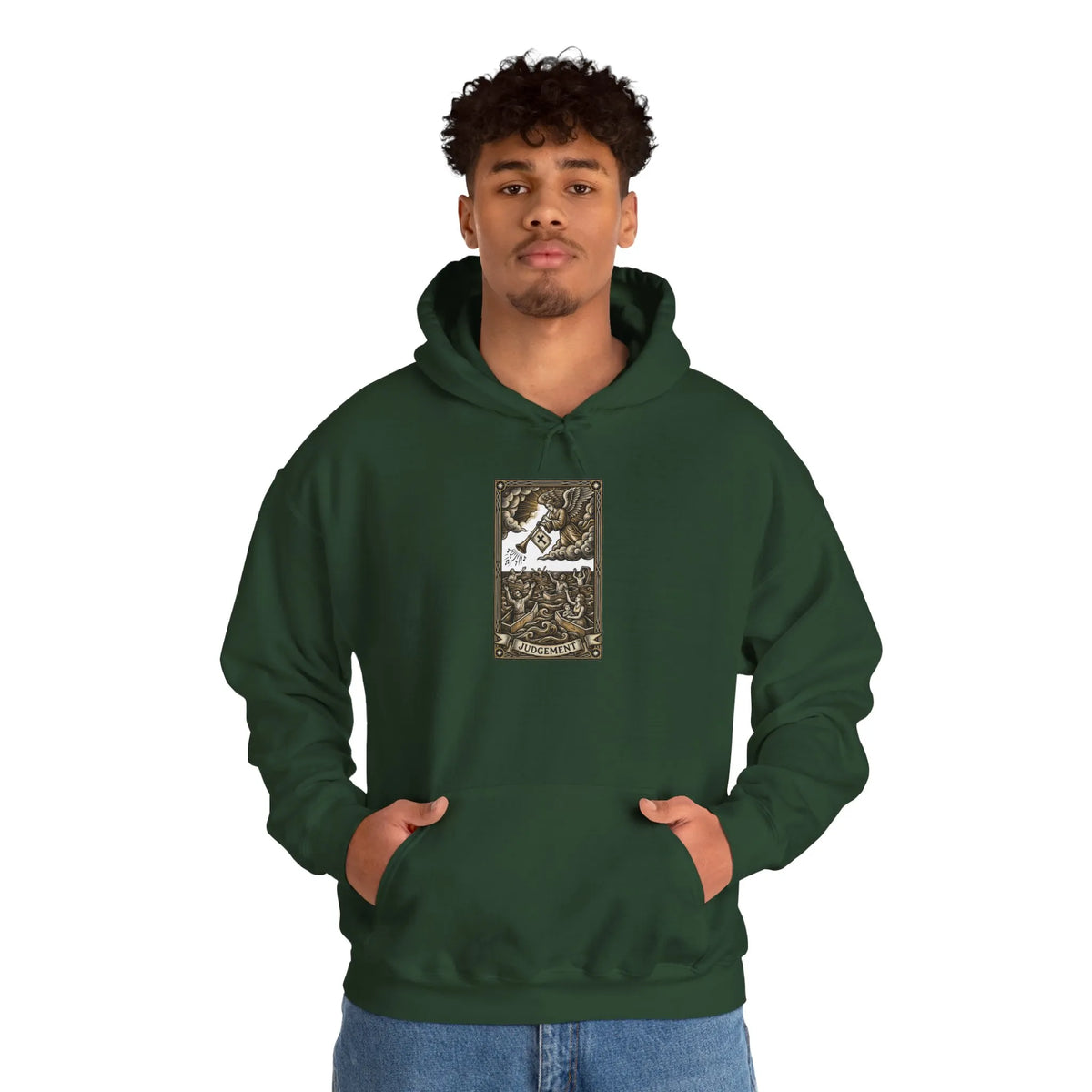 Judgement Tarot Card Graphic Hoodie - Heavyweight Cotton Blend Pullover - Unisex White