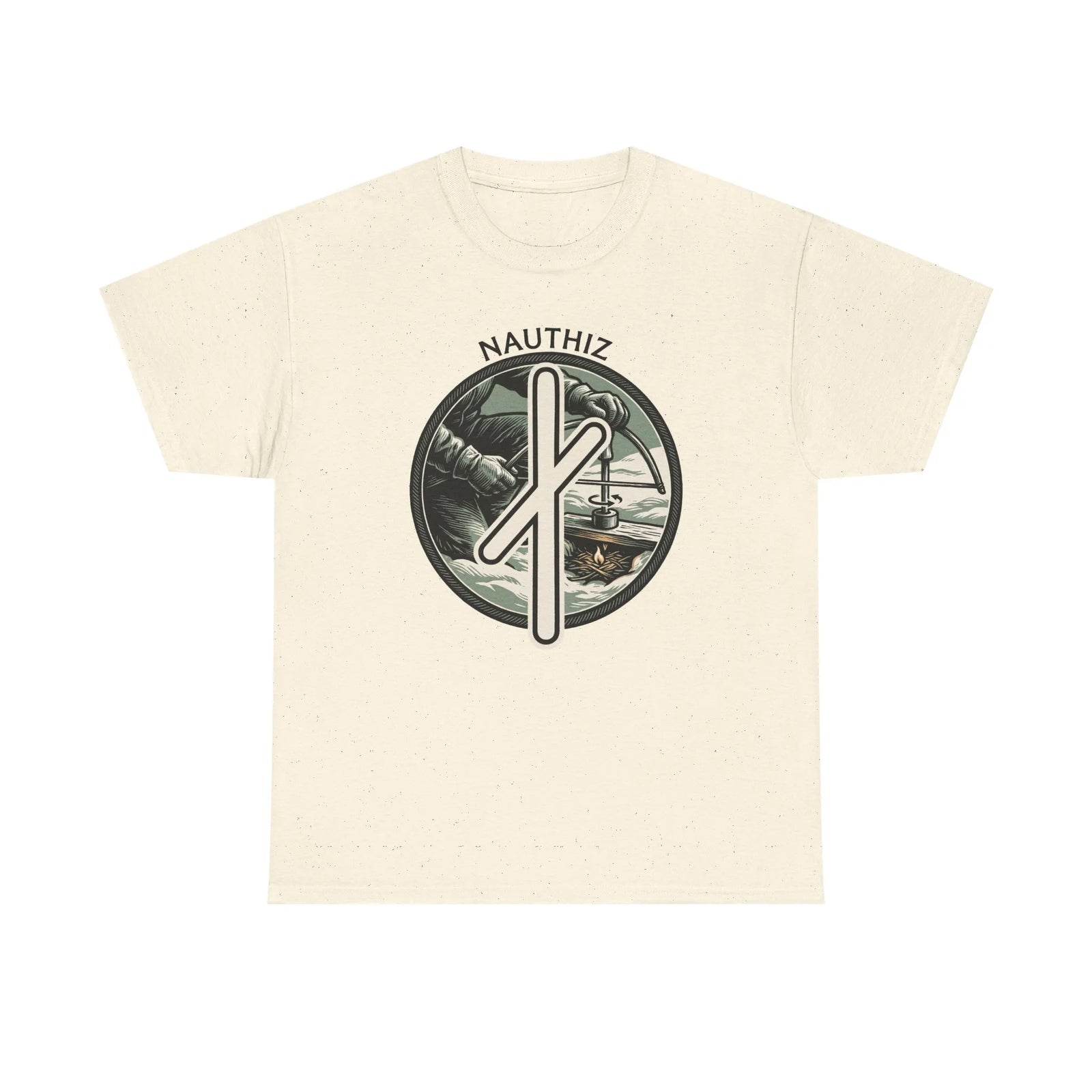 Nauthiz Rune Need Fire T-Shirt - Heavyweight Classic Fit Cotton Tee - Unisex White