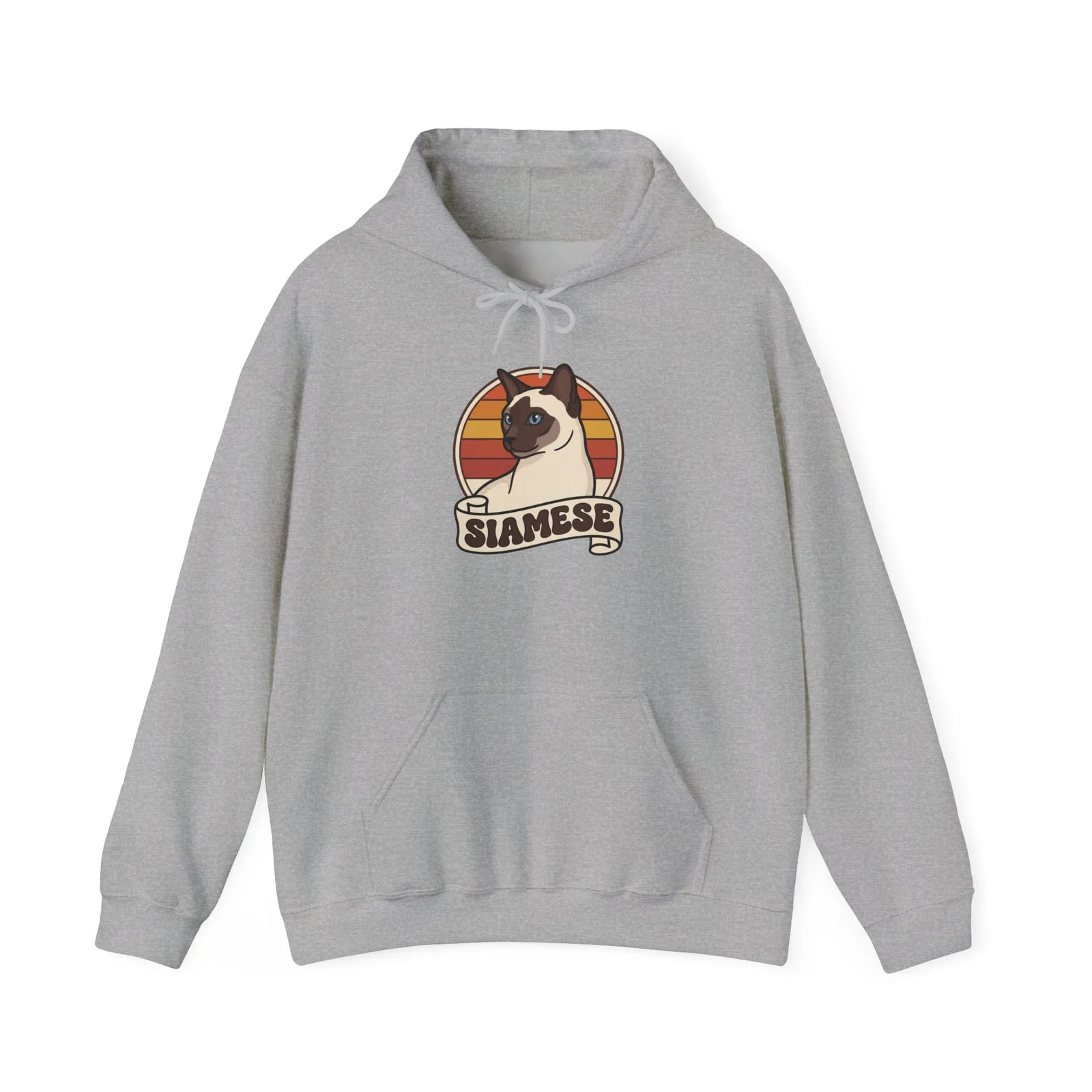 Siamese Cat Retro 70s Sunset Graphic Hoodie - Cozy Cotton Poly Blend Pullover - Unisex White