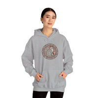 Freyja's Sacred Cat Woodcut Hoodie - Heavy Blend Cotton Poly Pullover - Unisex White