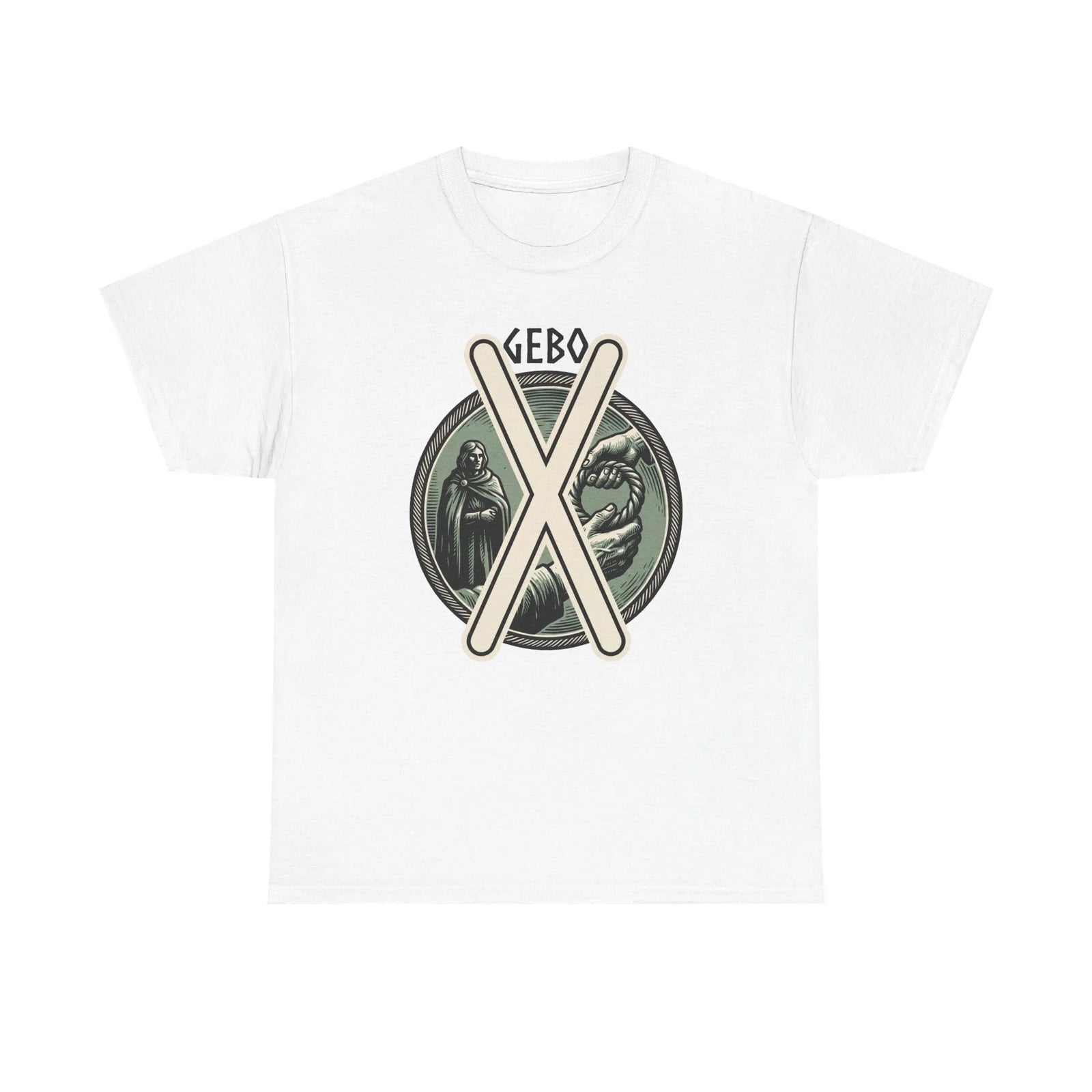 Gebo Rune Nordic Symbol Graphic T-Shirt - Heavy Cotton Classic Fit Tee - Unisex White