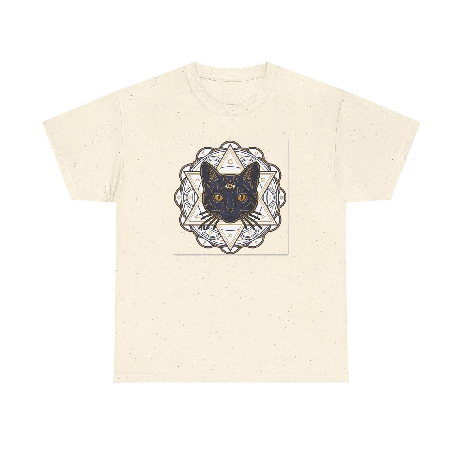 Third Eye Sacred Geometry Alchemist Cats T-Shirt - Heavy Cotton Classic Fit - Unisex White