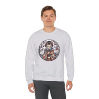 Ukiyo-e Samurai Cats Fan Dancer Sweatshirt - Heavy Blend Fleece Crewneck - Unisex White