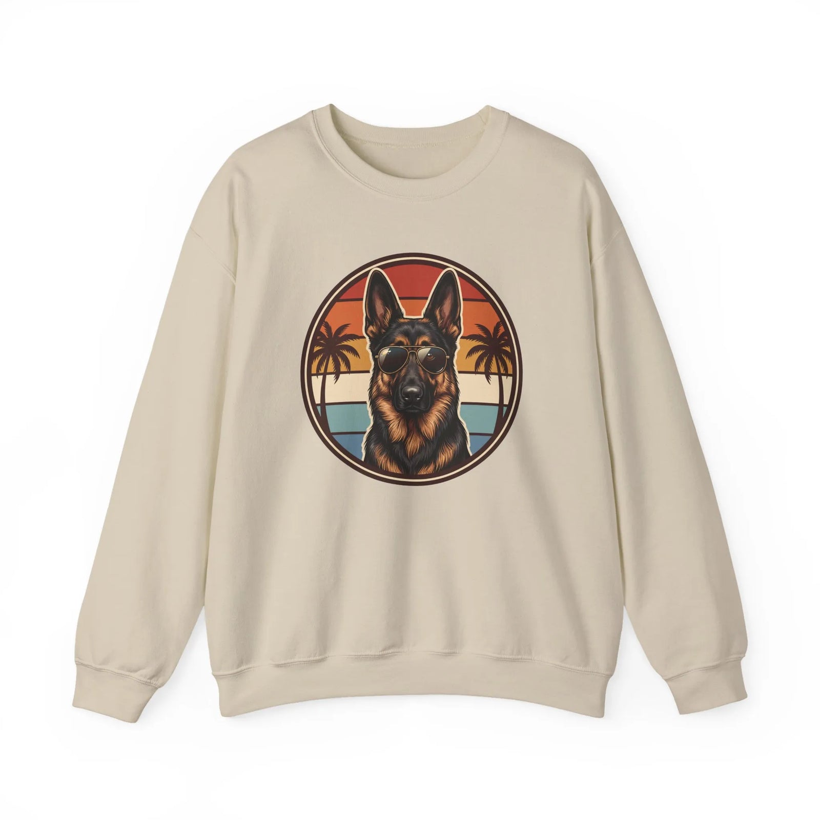 German Shepherd 70s Sunset Aviators Sweatshirt - Heavy Blend Cotton-Poly Crewneck - Unisex White