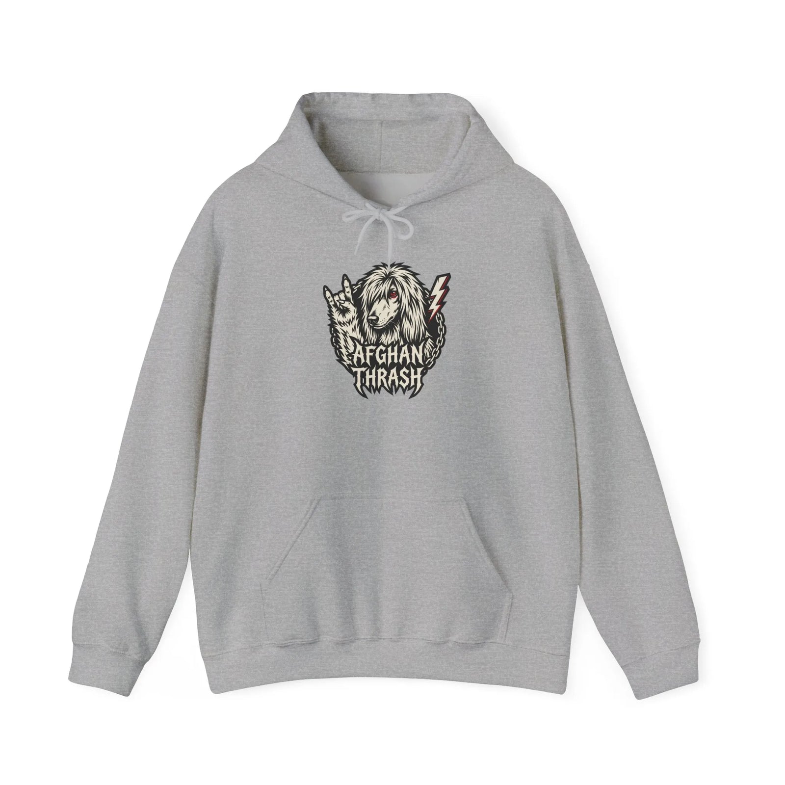 Headbanger Metal Dog Graphic Hoodie - Warm Cotton Blend Pullover - Unisex Ash