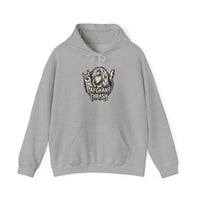 Headbanger Metal Dog Graphic Hoodie - Warm Cotton Blend Pullover - Unisex Ash