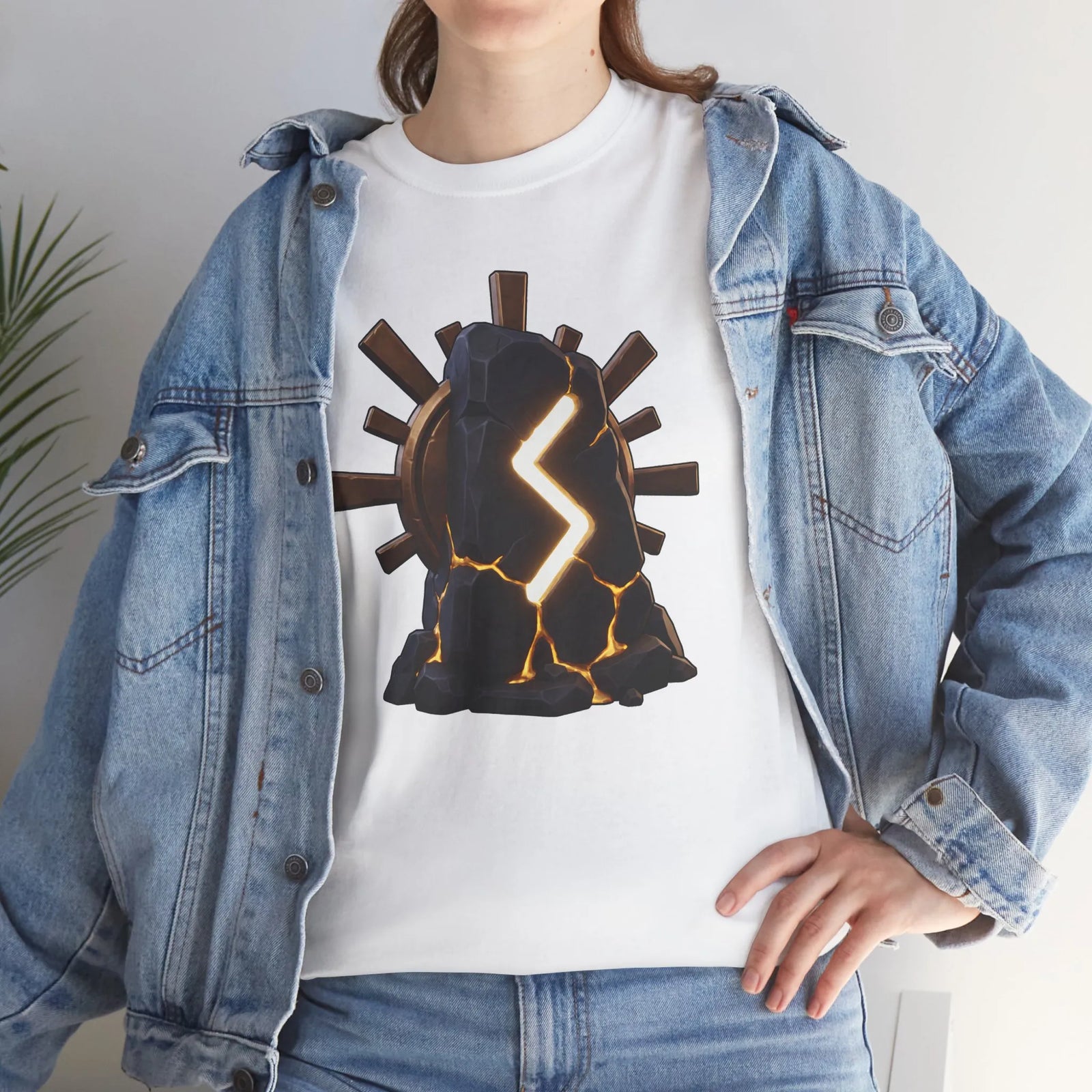 Sowulo Sun Ray Rune Graphic T-Shirt - Heavy Cotton Classic Fit Crewneck - Unisex White