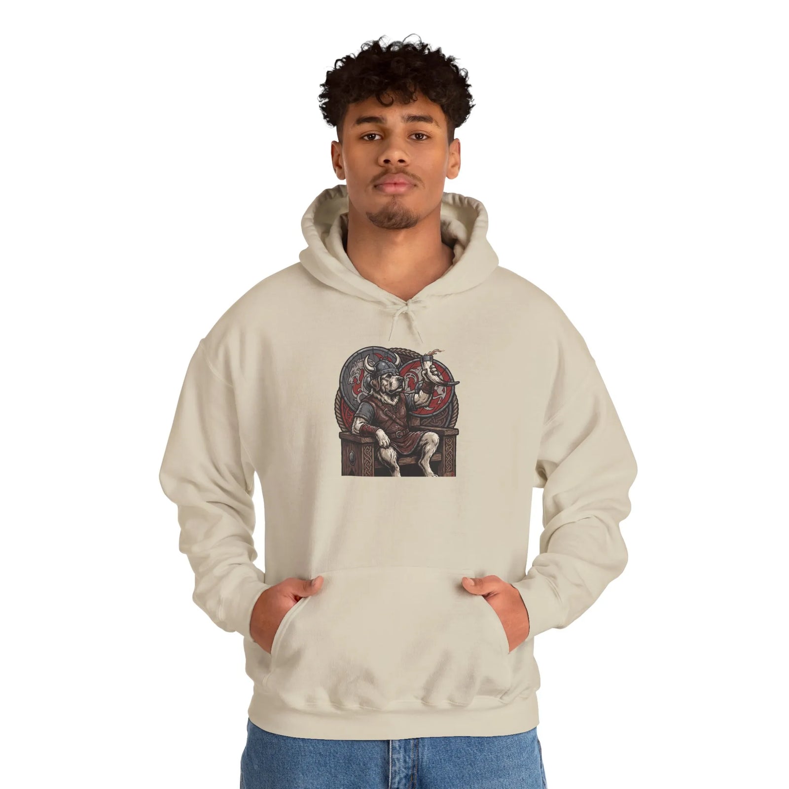 Viking Berserker Dogs Hoodie - Heavy Blend Warm Fleece Pullover - Unisex White