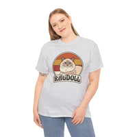 Ragdoll Cat Retro Sunset T-Shirt - Heavyweight Cotton Classic Tee - Unisex White