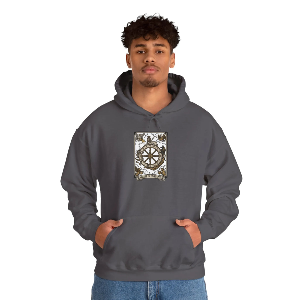 Wheel of Fortune Tarot Card Hoodie - Soft Fleece Blend Pullover - Unisex Off White