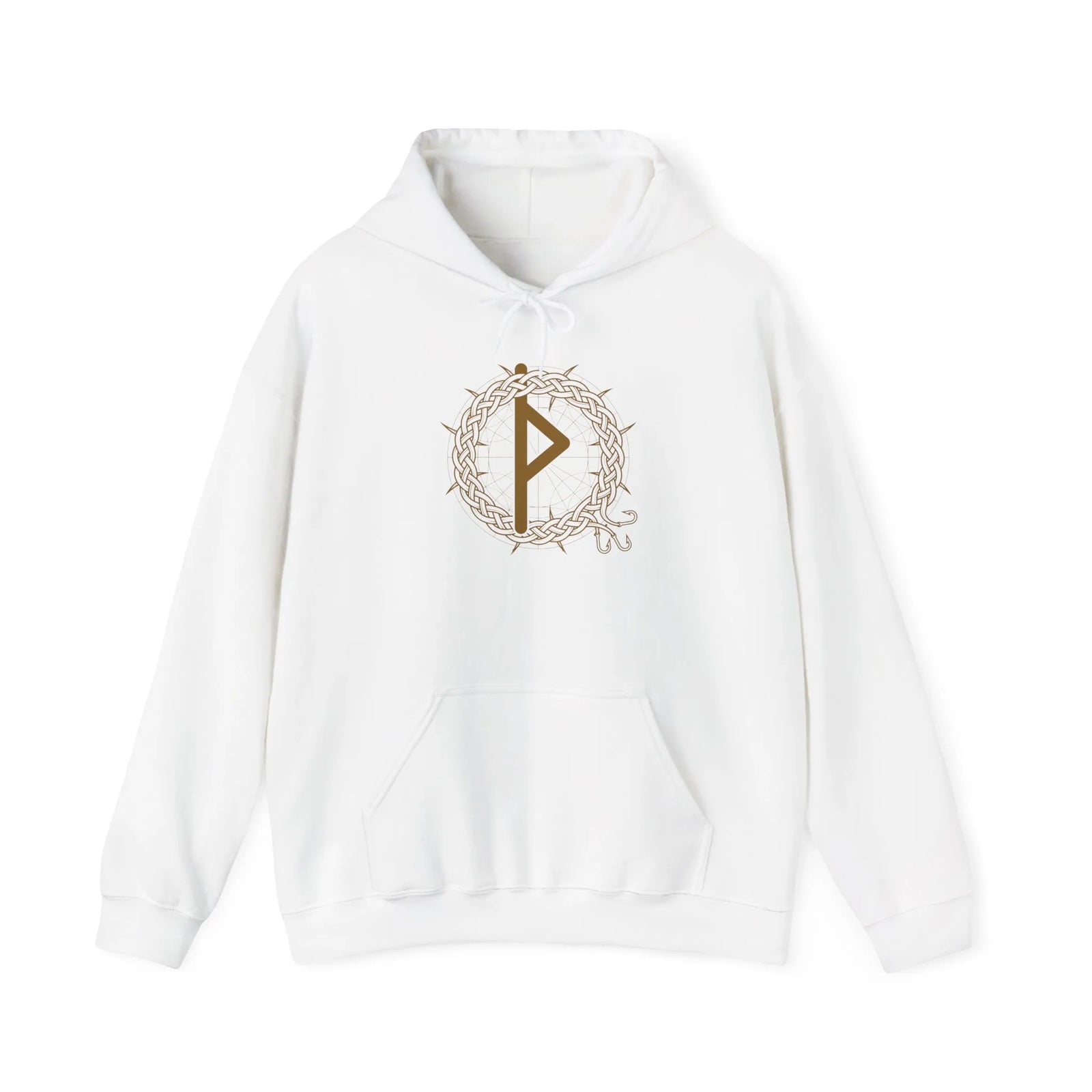 Thurisaz Rune Thorn Defense Hoodie - Heavy Blend Fleece Pullover - Unisex White