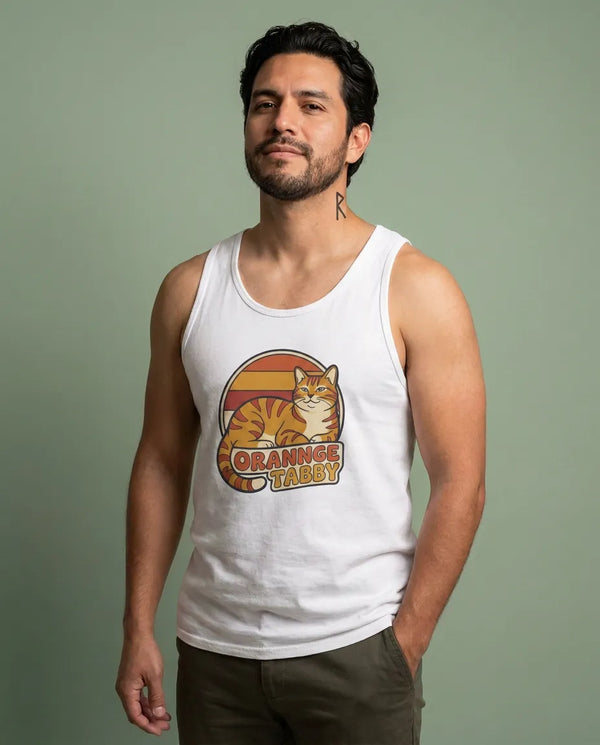 Orange Tabby Retro 70s Sunset Graphic Tank Top - Lightweight Jersey Knit Tank - Unisex Athletic Heather