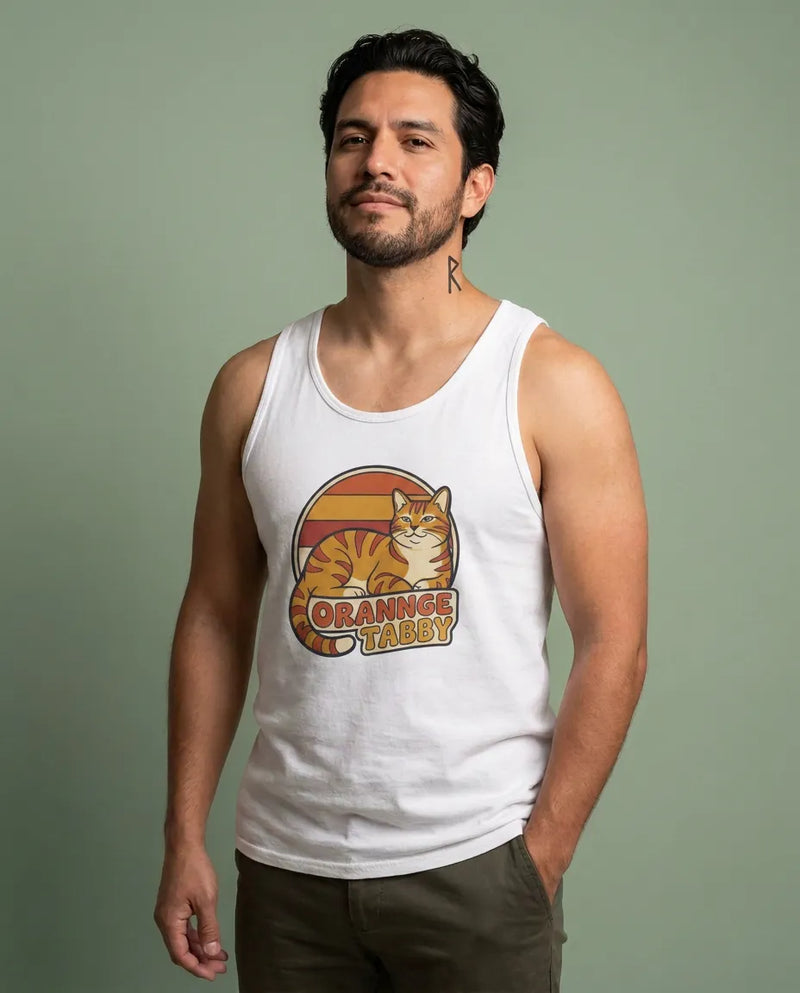Orange Tabby Retro 70s Sunset Graphic Tank Top - Lightweight Jersey Knit Tank - Unisex Athletic Heather