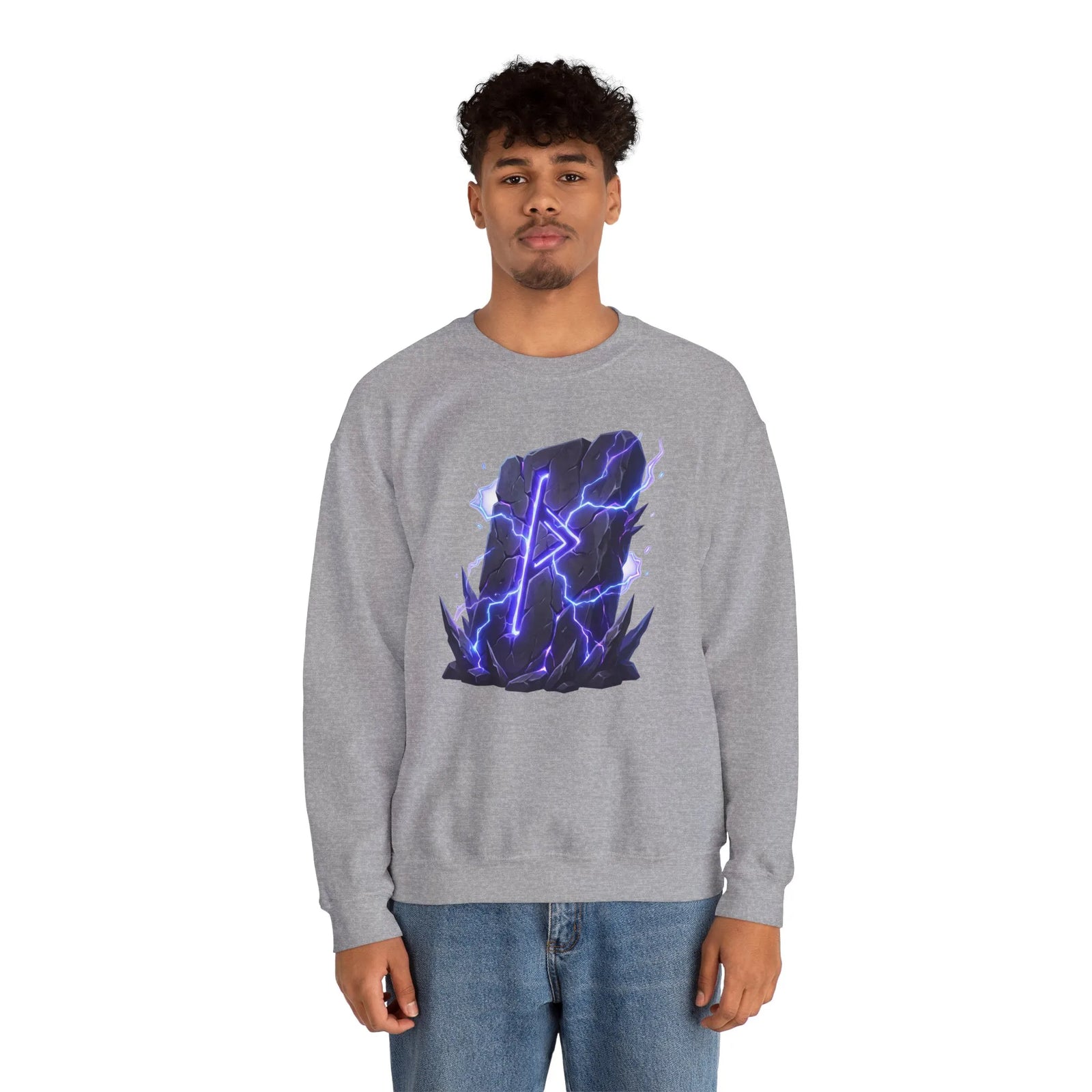 Thurisaz Thorn Rune Graphic Sweatshirt - Heavy Blend Crewneck Fleece - Unisex White