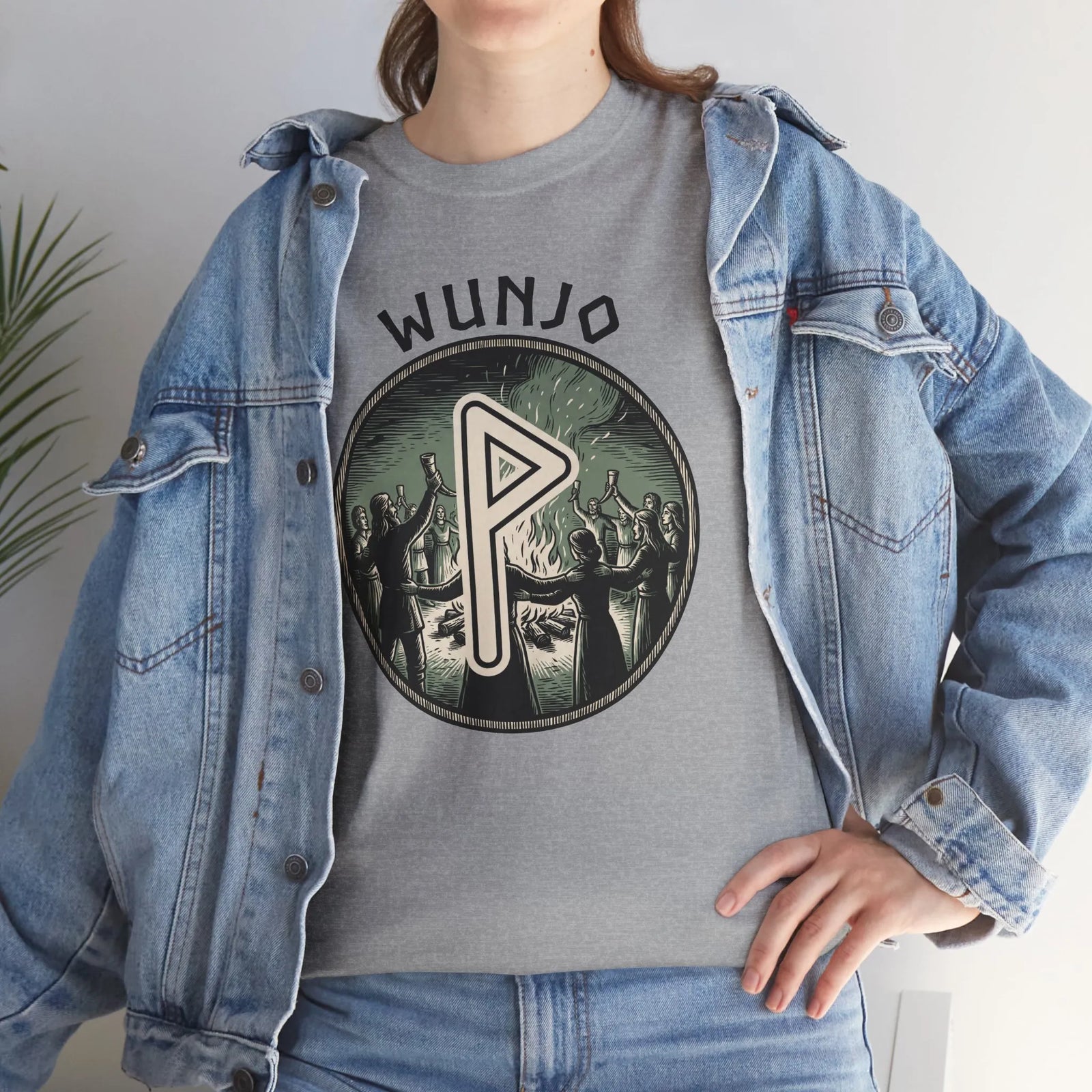 Wunjo Rune Joy Celebration T-Shirt - Heavy Cotton Classic Fit Crewneck - Unisex White
