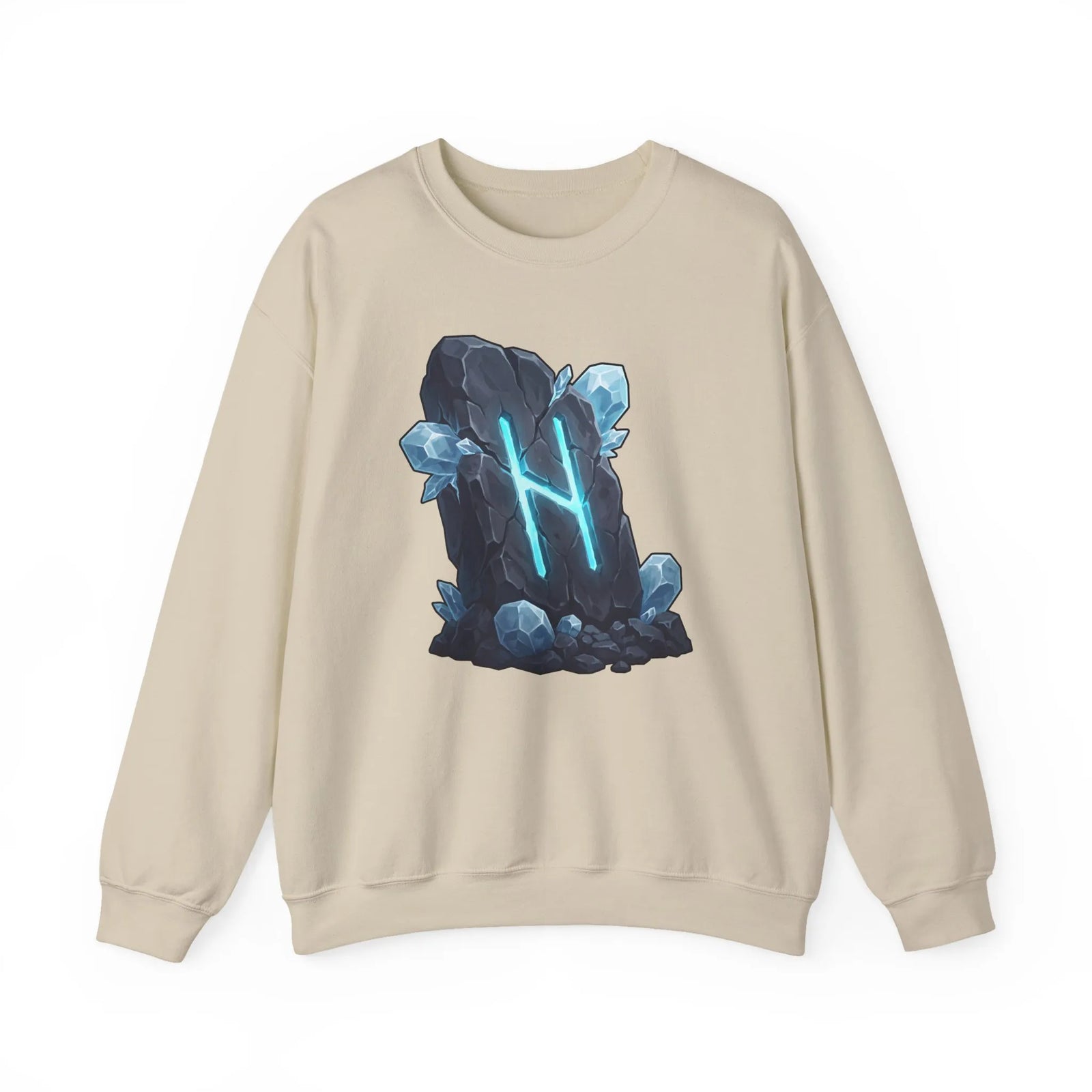 Hagalaz Rune Stone Graphic Sweatshirt - Heavy Blend Fleece Crewneck - Unisex White