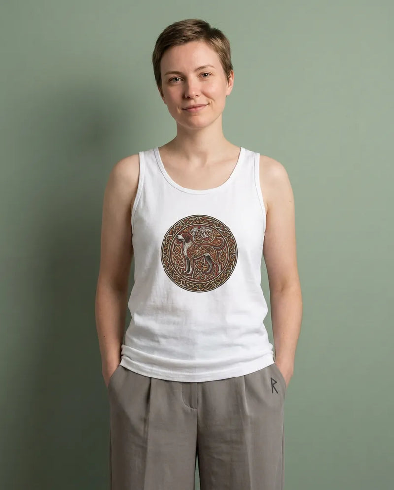 Knotwork Hound Odin's Wolves Tank Top - Soft Airlume Cotton Jersey - Unisex Athletic Heather