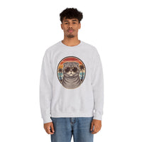 Scottish Fold Cat 70s Sunset Sweatshirt - Heavy Blend Fleece Crewneck - Unisex Ash