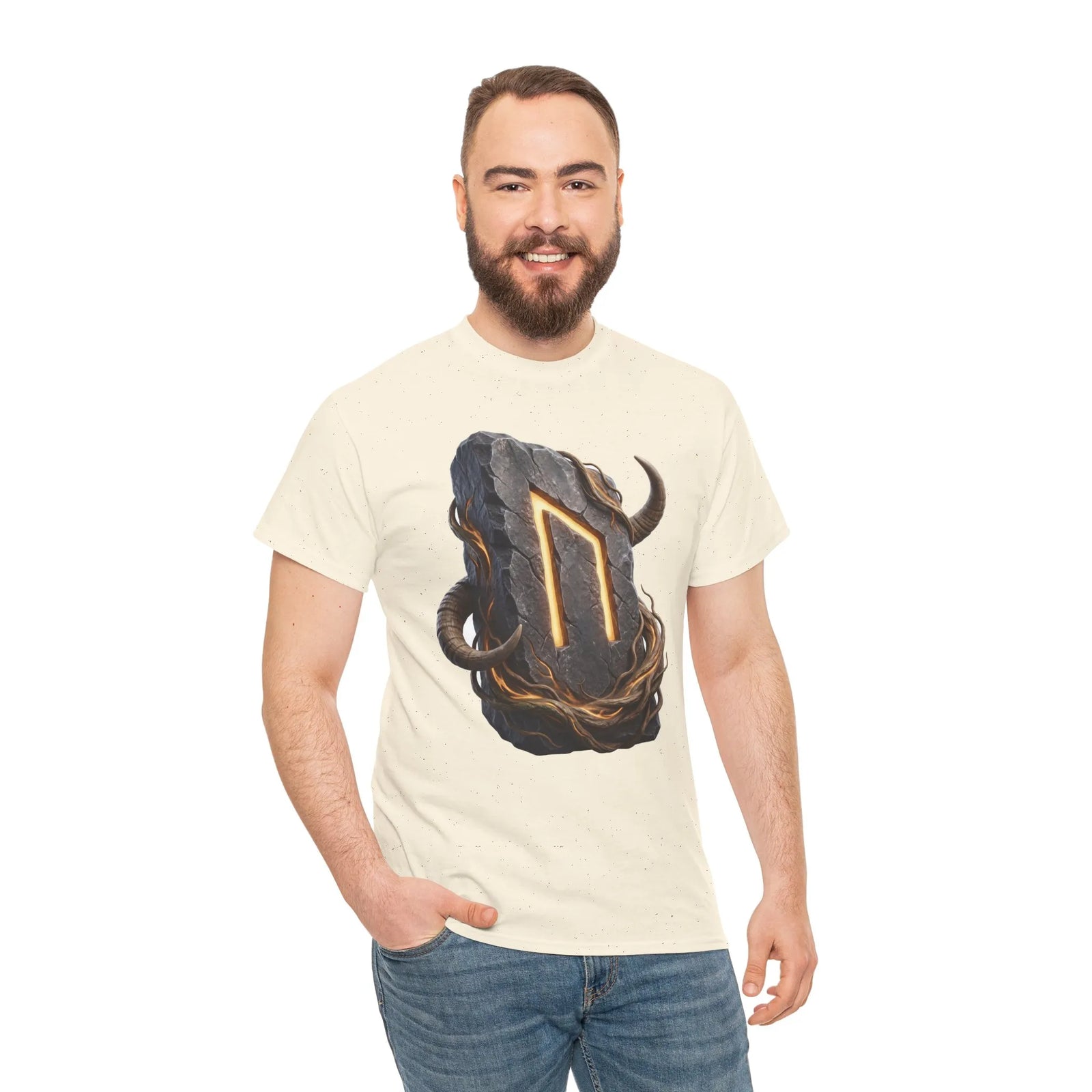 Uruz Rune Wild Ox Strength T-Shirt - Heavy Cotton Classic Fit Tee - Unisex White