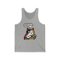 Player One 8-Bit Pixel Gaming Cats Tank Top - Lightweight Cotton Blend Jersey - Unisex White