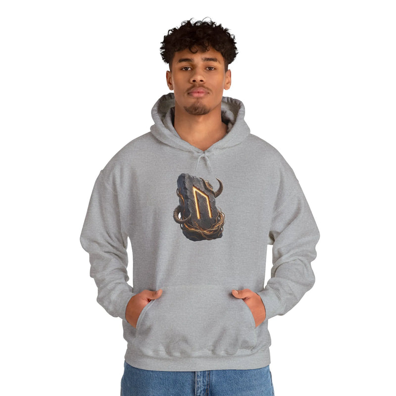 Uruz Runic Symbol Hoodie - Heavy Blend Fleece Pullover - Unisex Off White