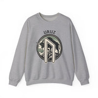 Uruz Rune Bull Norse Mythology Sweatshirt - Heavy Blend Cotton Poly Crewneck - Unisex White