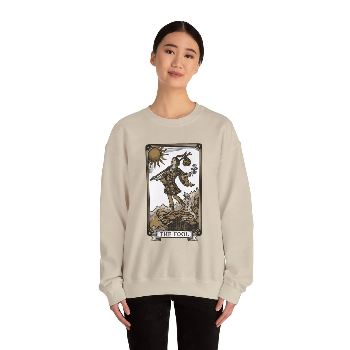 The Fool Tarot Card Graphic Sweatshirt - Heavy Blend Crewneck Fleece - Unisex White