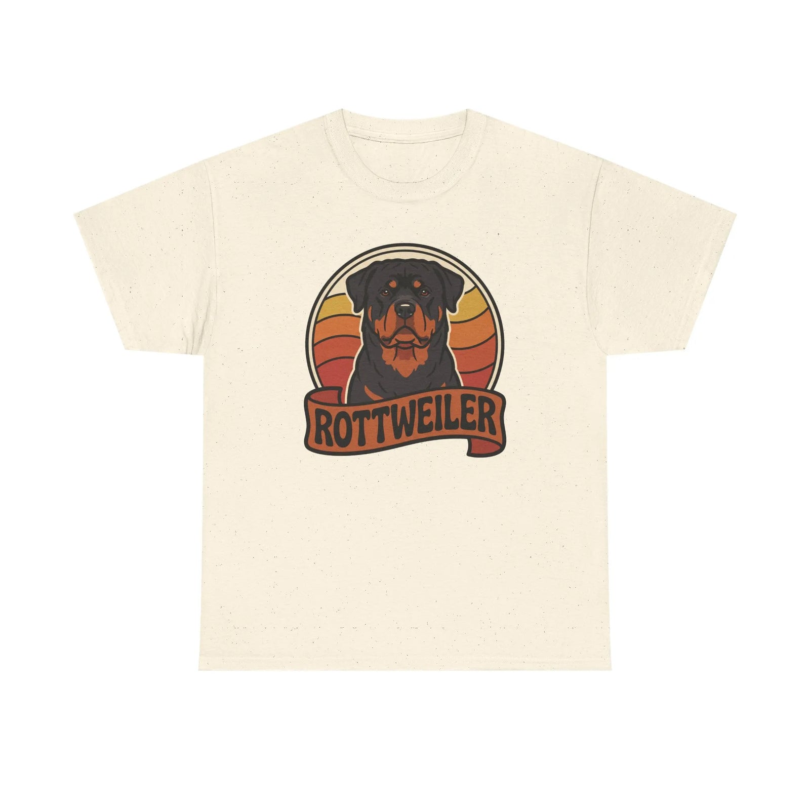 Retro 70s Sunset Rottweiler T-Shirt - Heavy Cotton Classic Fit Tee - Unisex Off White