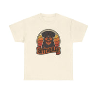 Retro 70s Sunset Rottweiler T-Shirt - Heavy Cotton Classic Fit Tee - Unisex Off White